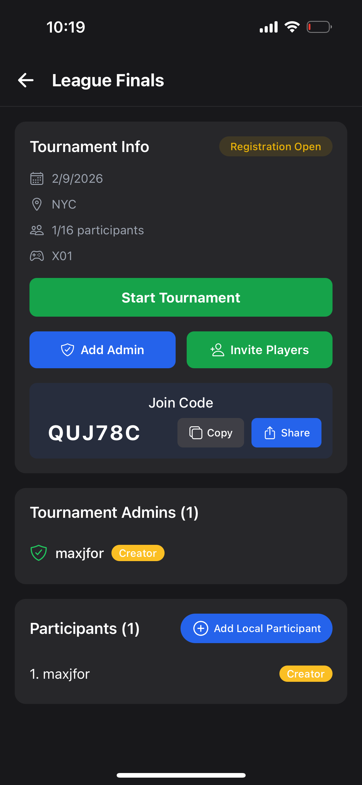 Tournament Lobby